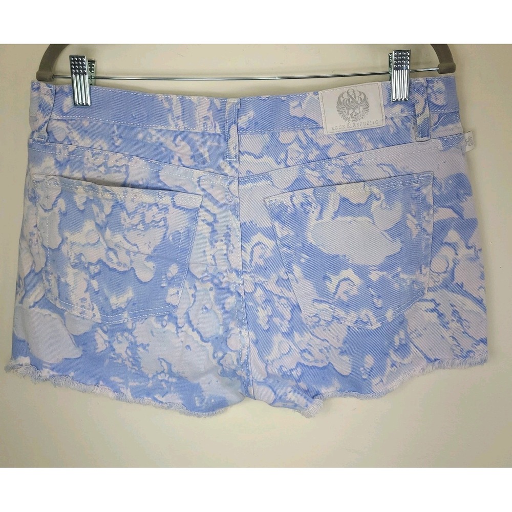 Rock & Republic Cutoff Denim Shorts Womens 12 Blue White Raw Hem Low Rise - Picture 3 of 7